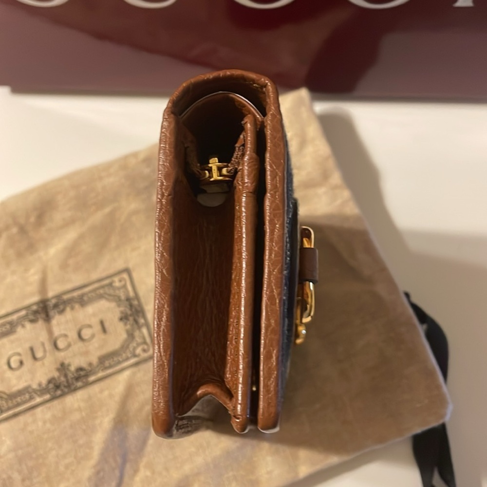 Gucci 1955 blue denim brown leather card holder - Picture 5 of 13